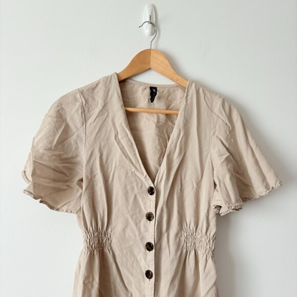 Zara Button Down Lyocell Short Sleeve Midi Dress Cream Nude Size Small - Picture 4 of 7